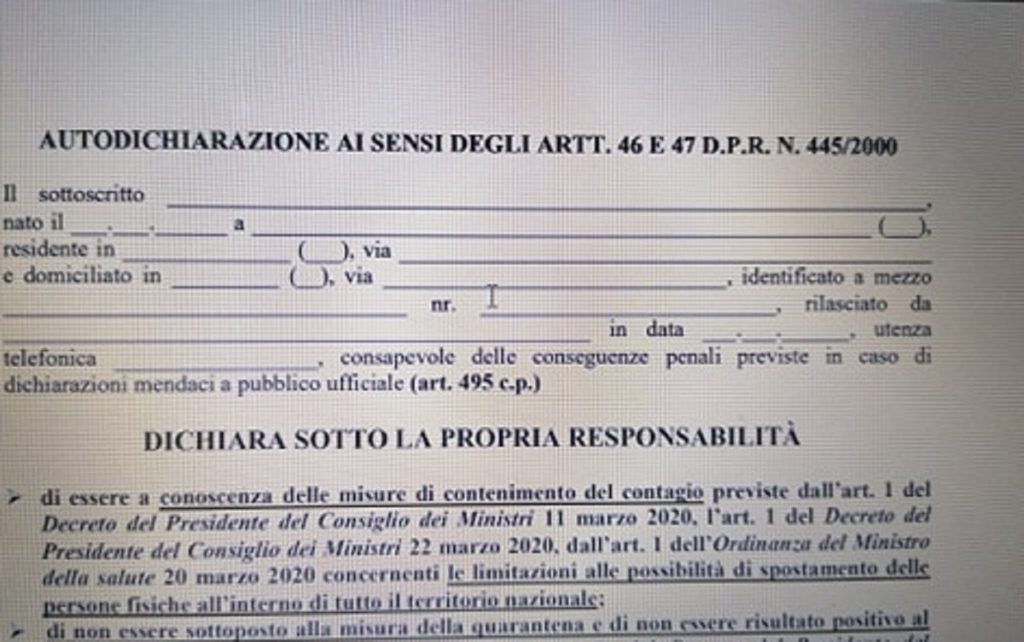 Nuovo modulo autocertificazione 22 marzo Notizie Audaci