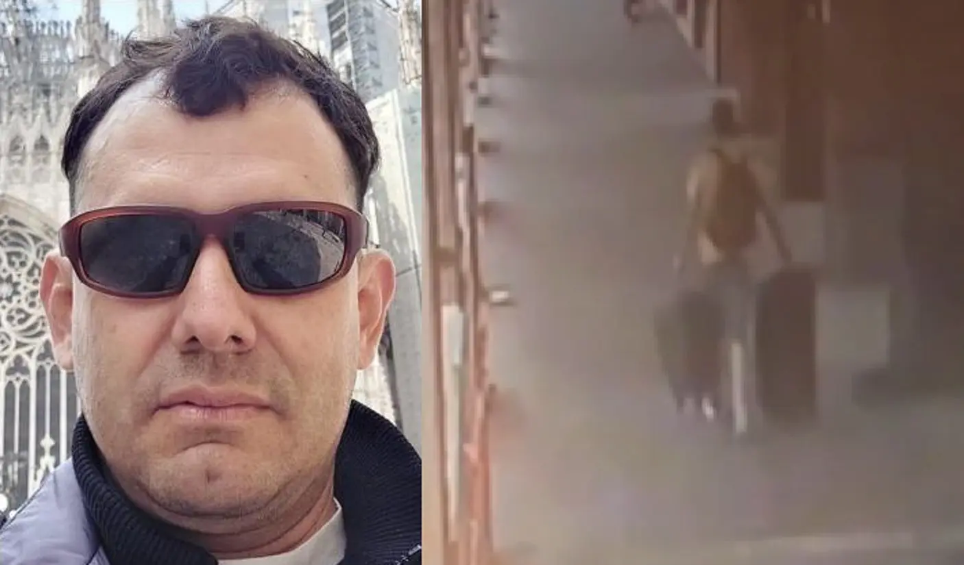 Gennaro Maffia, a destra mentre lascia l'appartamento oggetto del contendere con i coinquilini