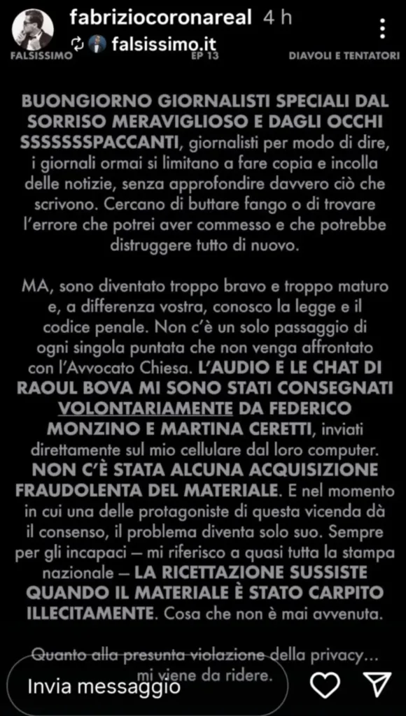 La replica di Corona via Stories
