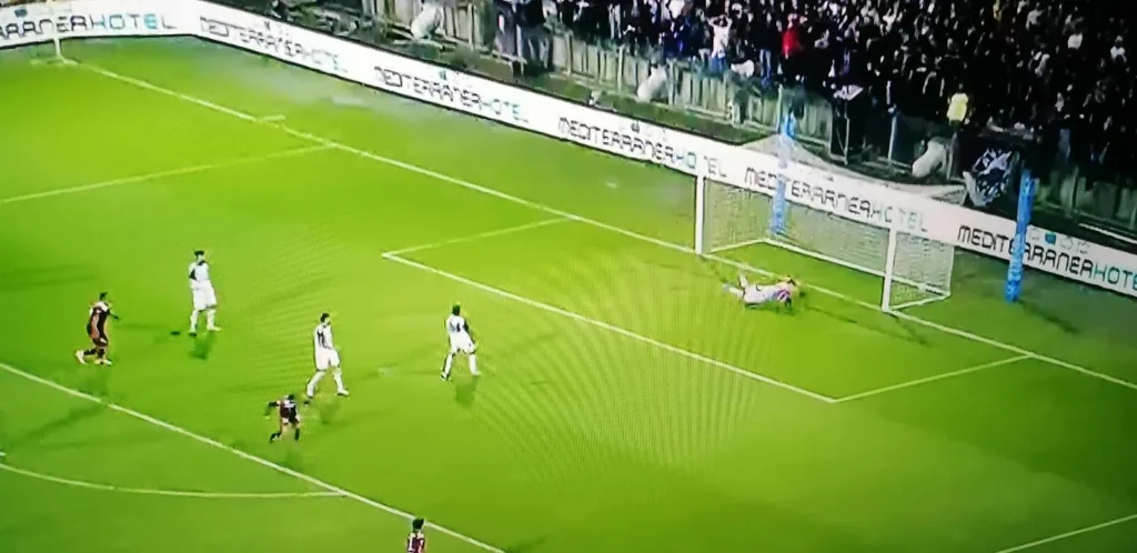 Il gol del vantaggio di Liguori