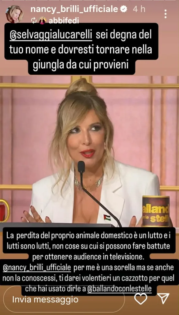 Nancy Brilli ha condiviso la durissima Stories dell'amica giornalista contro Selvaggia Lucarelli
