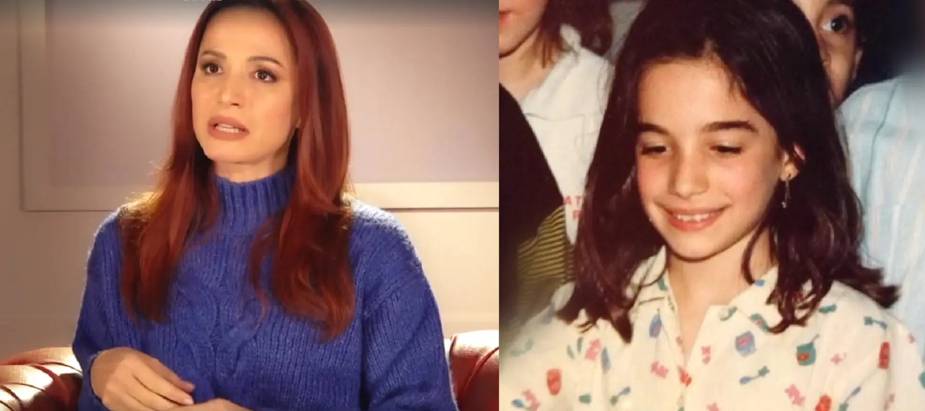 Andrea Delogu, a destra una foto da bambina quando viveva a San Patrignano