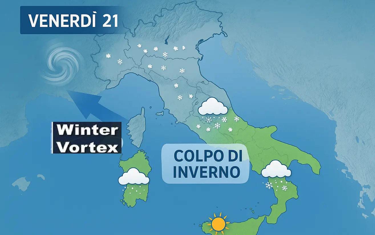 Winter Vortex in arrivo sull’Italia: crollo termico, neve in pianura e weekend di maltempo