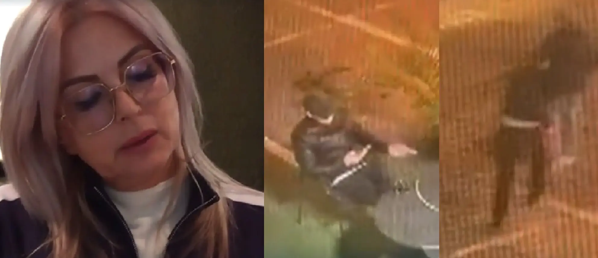 Da sinistra la moglie di Andrei Zakabluk, l'aggressore al tavolino ed il momento in cui sferra la coltellata