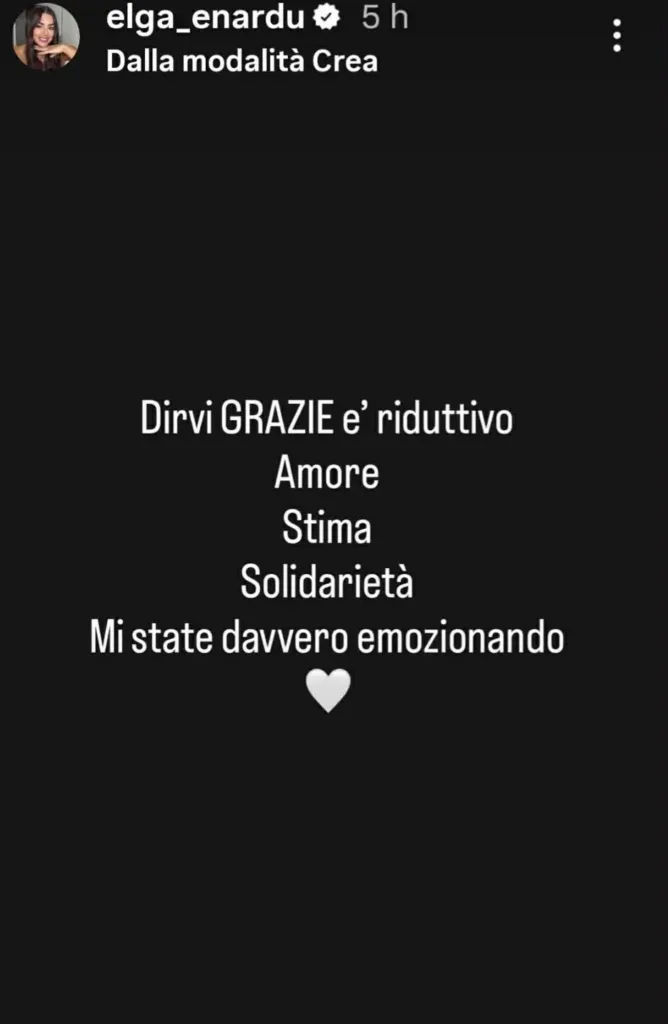 La Stories di Elga Enardu dopo alcune ore dopo la condivisione dello scatto di coppa di Diego Daddi