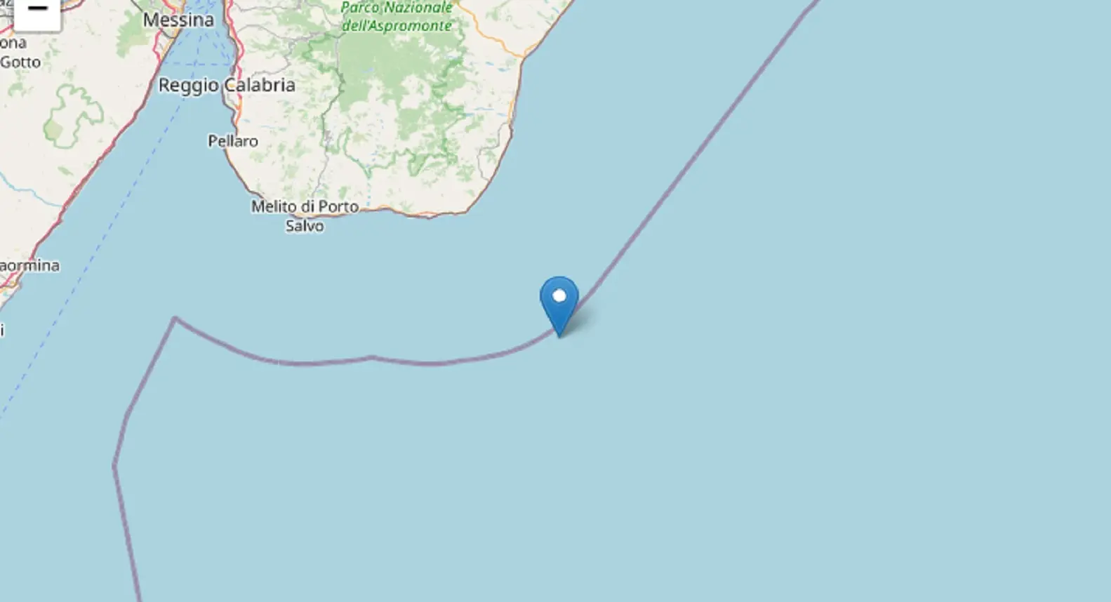 L'epicentro della scossa di terremoto che ha fatto sobbalzare Calabria e Sicilia