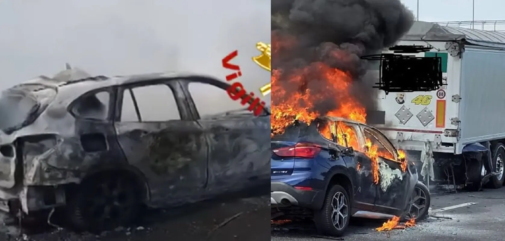 I resti dell'auto dopo l'incidente a San Donà