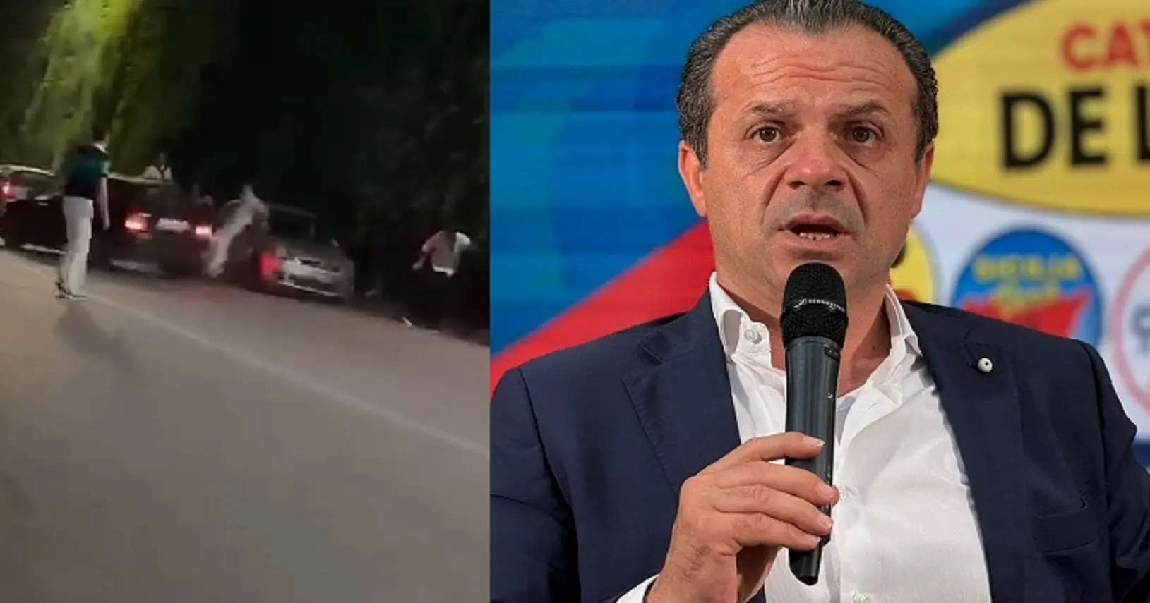 A sinistra l'auto so fionda su alcuni giovani all'esterno della discoteca, il video è stato pubblicato dal sindaco Cateno De Luca