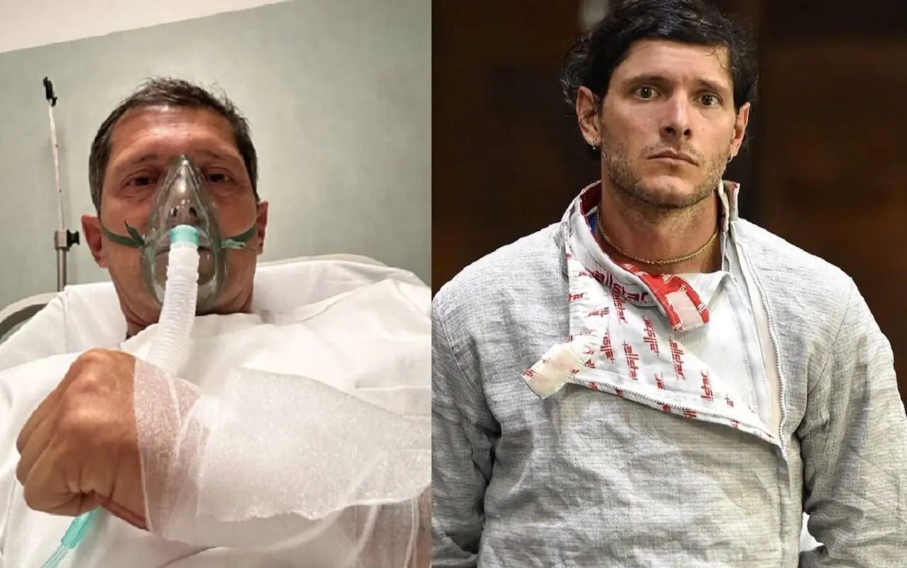 A sinistra Aldo Montano ricoverato in ospedale dopo lo choc anafilattico