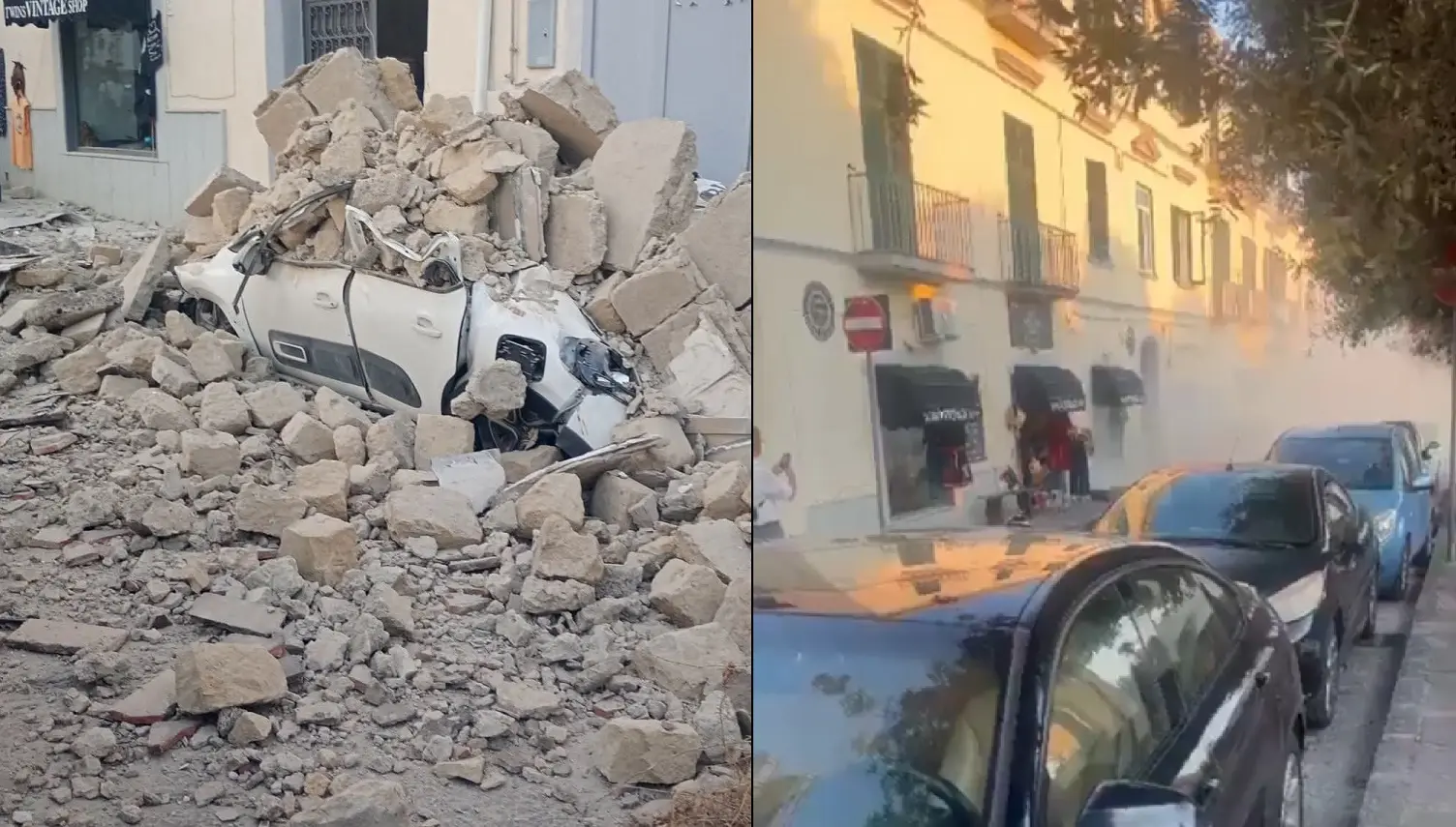 Calcinacci caduto e feriti dopo la violenza scossa ai Campi Flegrei