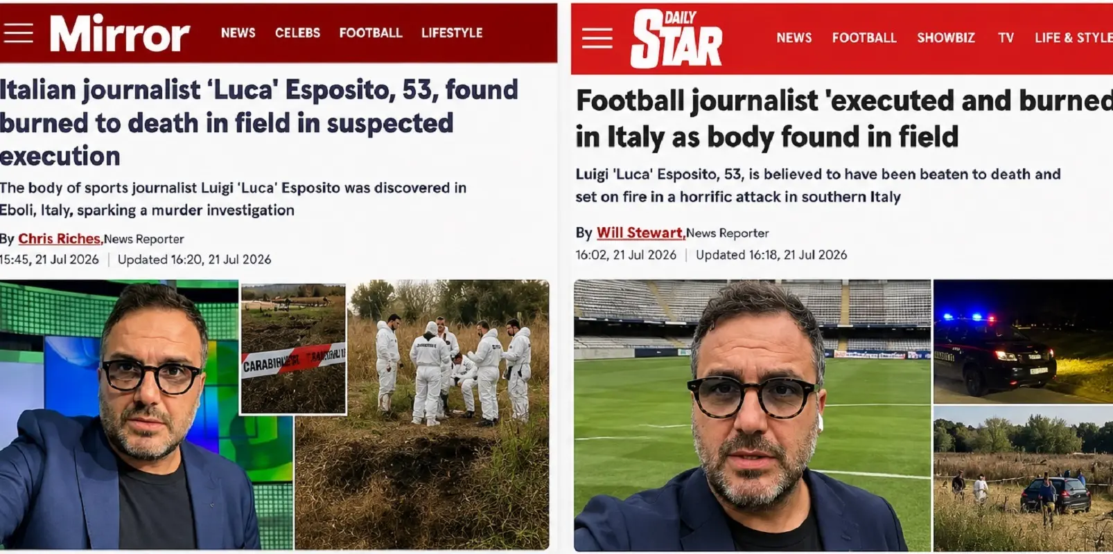 Il giallo di Luca Esposito sui tabloid inglesi