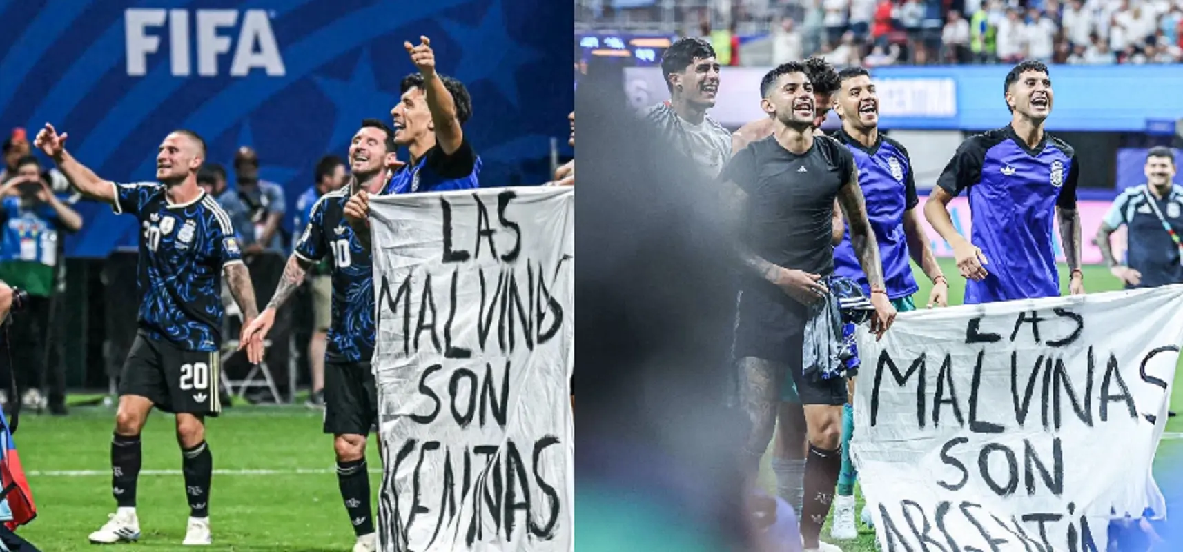 Lo striscione esposto dai giocatori dell'Argentina