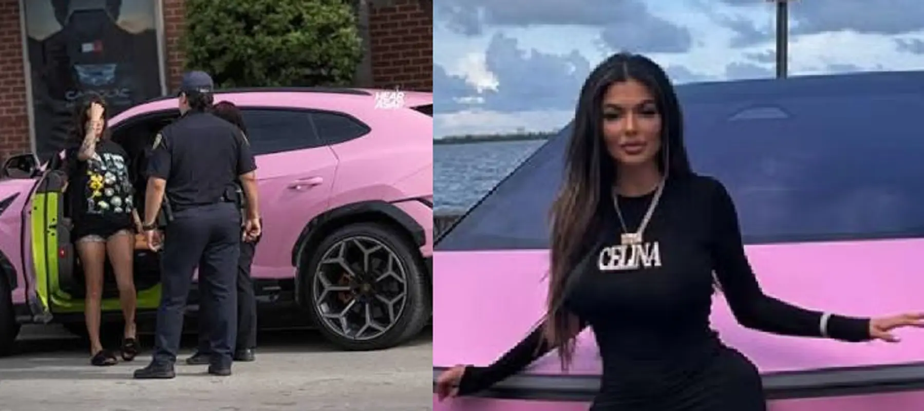 A sinistra Celina Powell con la Lamborghini