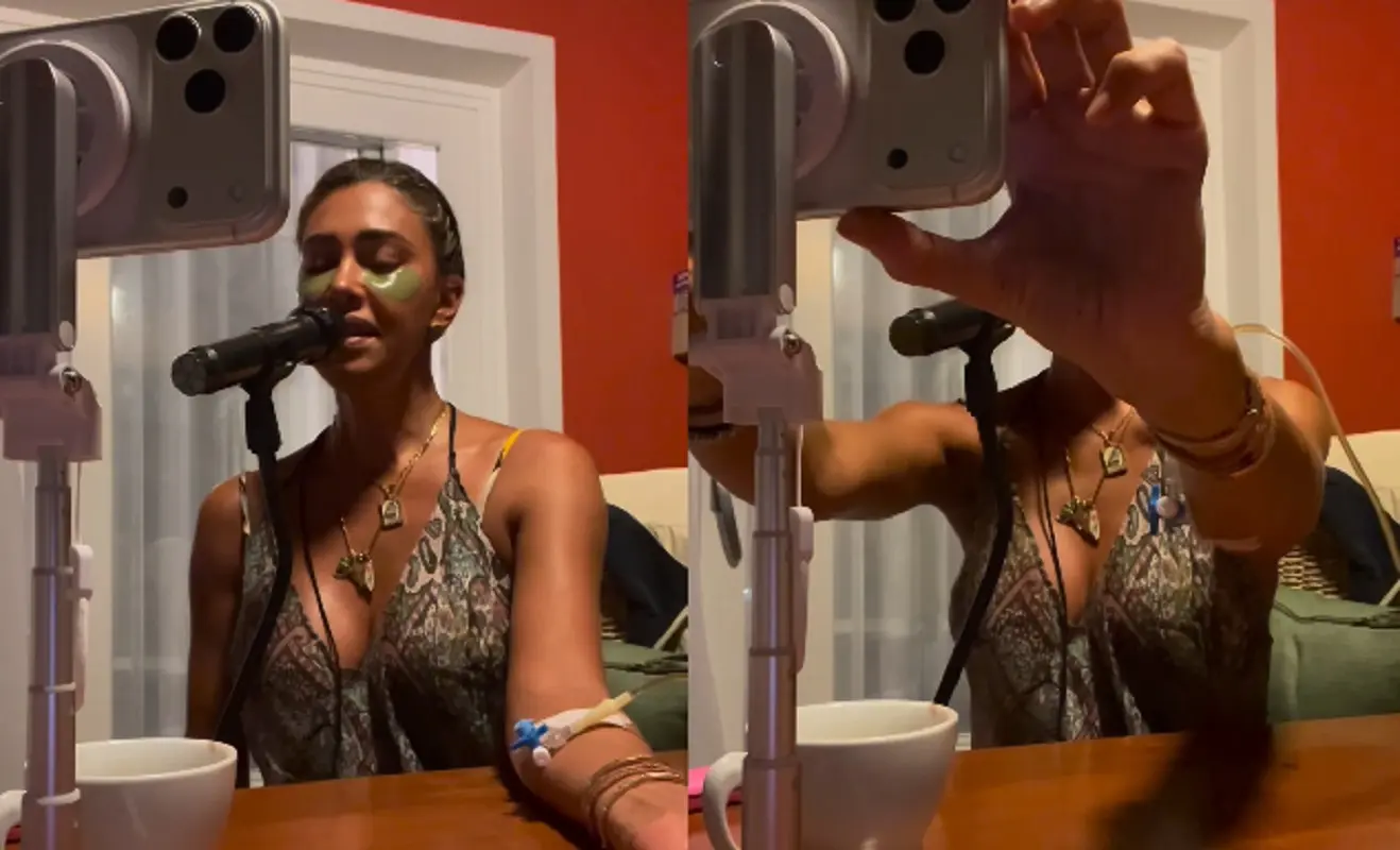 Belen Rodriguez fa discutere per un video mentre canta con la flebo