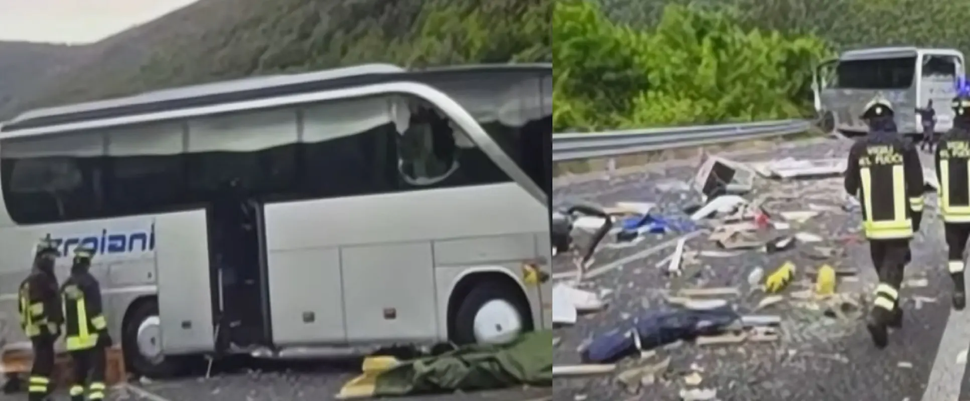 Il pullman coinvolto nello scontro mortale sulla Terni Rieti