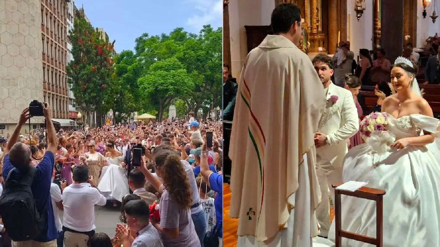 La coppia sorpresa per la folla davanti alla chiesa, pensavano si trattasse delle nozze di Ronaldo con Georgina